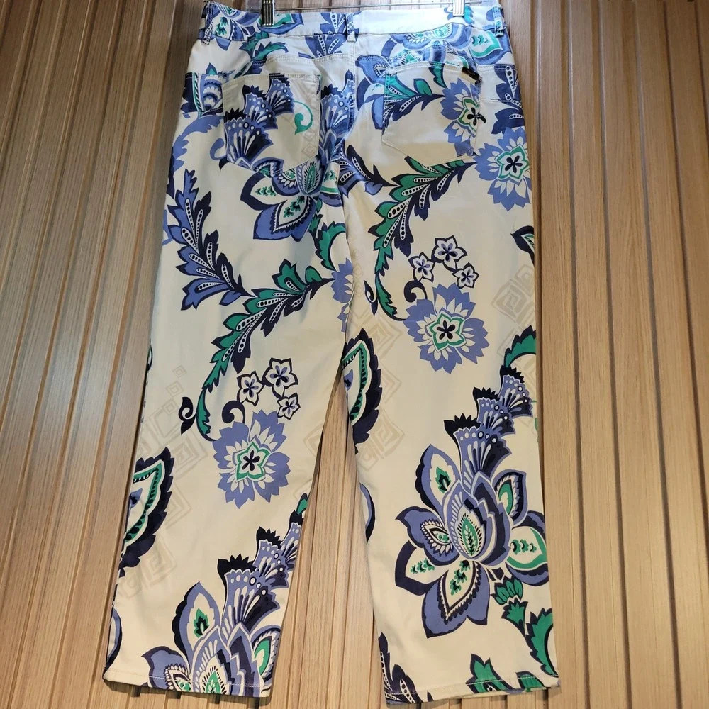 Chico's So Lifting Crop Pants Blue Green Floral Paisley Print Size 2.5 L 14/16